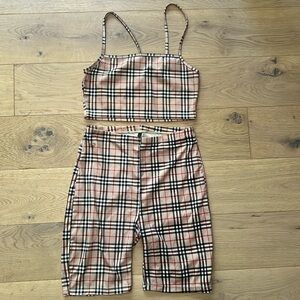 Brown Plaid Athletic Top and Shorts with Classic Design